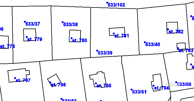 Parcela st. 533/39 v KÚ Těptín, Katastrální mapa