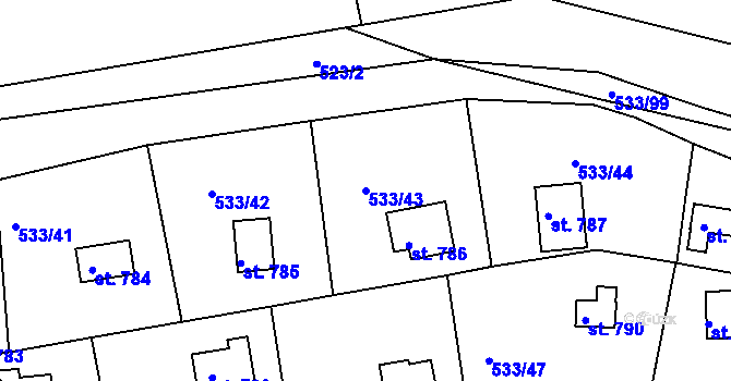 Parcela st. 533/43 v KÚ Těptín, Katastrální mapa