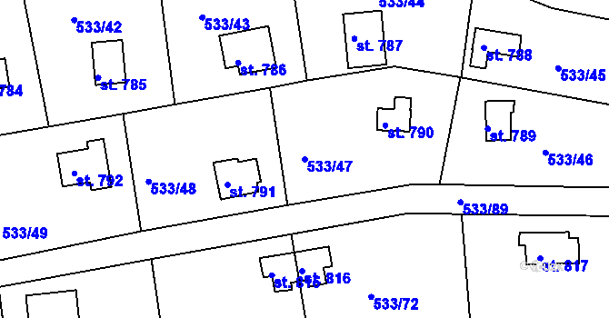 Parcela st. 533/47 v KÚ Těptín, Katastrální mapa