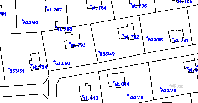 Parcela st. 533/49 v KÚ Těptín, Katastrální mapa