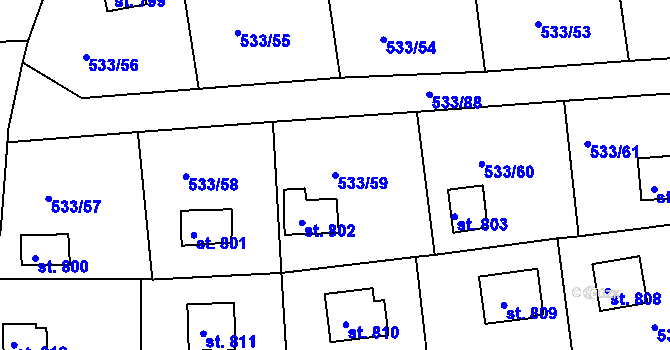 Parcela st. 533/59 v KÚ Těptín, Katastrální mapa