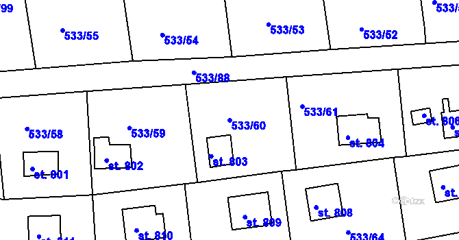 Parcela st. 533/60 v KÚ Těptín, Katastrální mapa