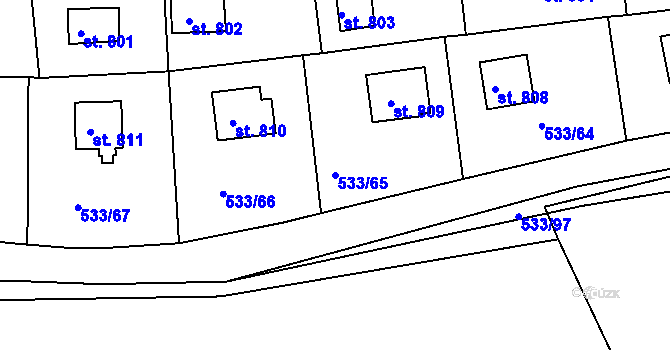 Parcela st. 533/65 v KÚ Těptín, Katastrální mapa