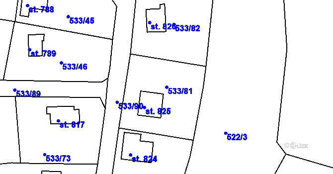 Parcela st. 533/81 v KÚ Těptín, Katastrální mapa