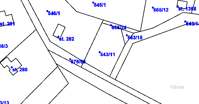 Parcela st. 543/11 v KÚ Těptín, Katastrální mapa