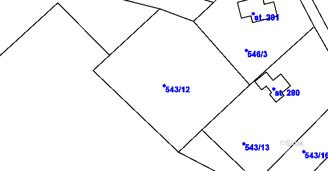 Parcela st. 543/12 v KÚ Těptín, Katastrální mapa