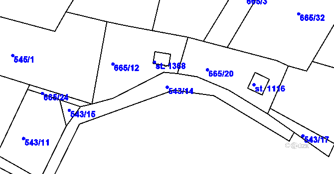 Parcela st. 543/14 v KÚ Těptín, Katastrální mapa