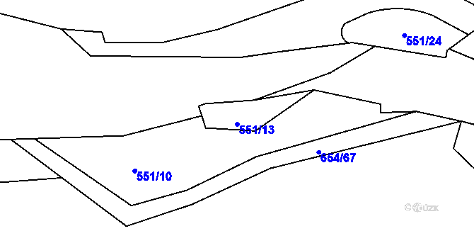 Parcela st. 551/13 v KÚ Těptín, Katastrální mapa