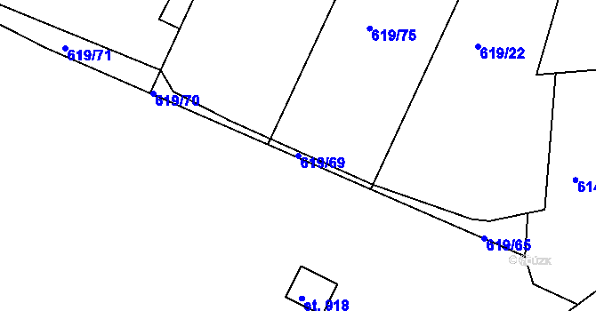 Parcela st. 619/69 v KÚ Těptín, Katastrální mapa