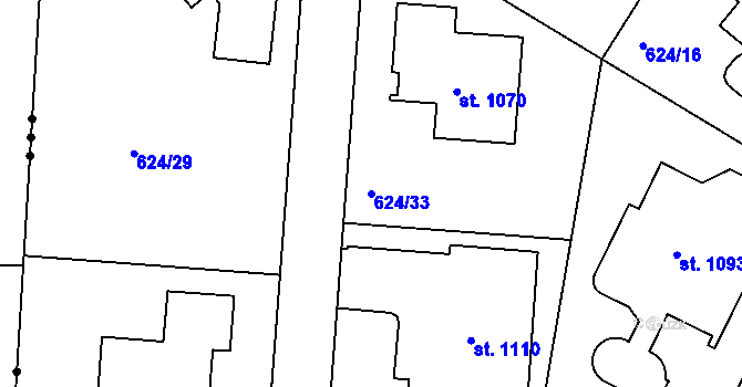 Parcela st. 624/33 v KÚ Těptín, Katastrální mapa