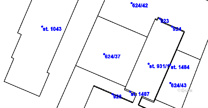 Parcela st. 624/37 v KÚ Těptín, Katastrální mapa