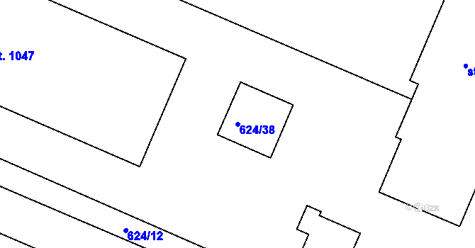 Parcela st. 624/38 v KÚ Těptín, Katastrální mapa