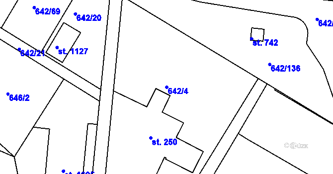 Parcela st. 642/4 v KÚ Těptín, Katastrální mapa