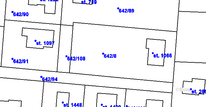 Parcela st. 642/8 v KÚ Těptín, Katastrální mapa