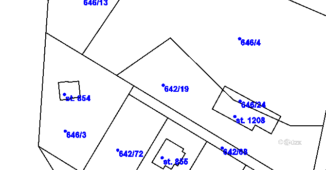Parcela st. 642/19 v KÚ Těptín, Katastrální mapa