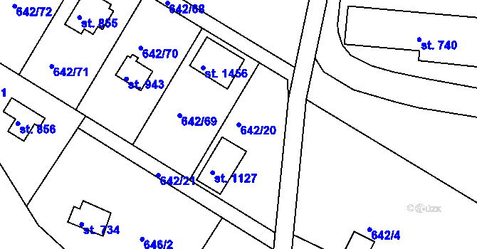 Parcela st. 642/20 v KÚ Těptín, Katastrální mapa