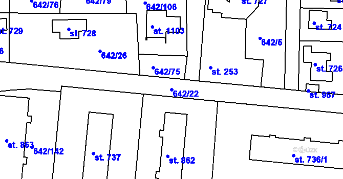 Parcela st. 642/22 v KÚ Těptín, Katastrální mapa