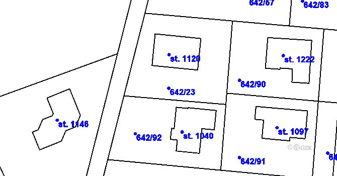 Parcela st. 642/23 v KÚ Těptín, Katastrální mapa