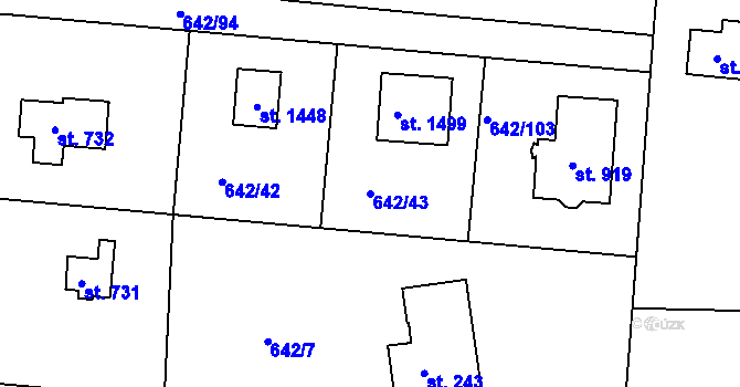 Parcela st. 642/43 v KÚ Těptín, Katastrální mapa