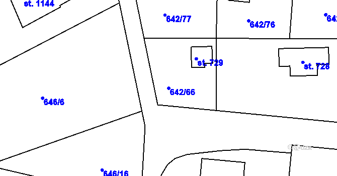 Parcela st. 642/66 v KÚ Těptín, Katastrální mapa