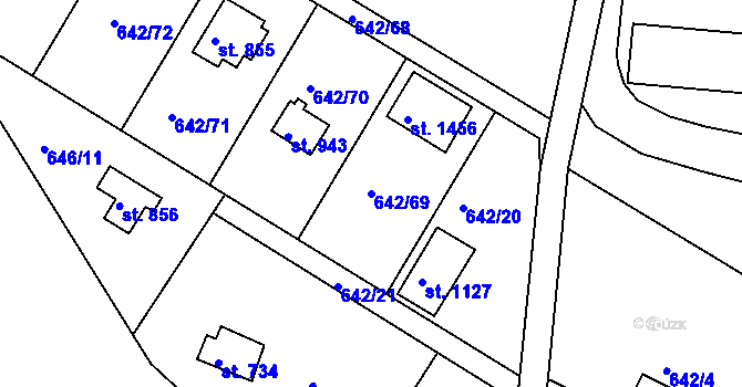 Parcela st. 642/69 v KÚ Těptín, Katastrální mapa