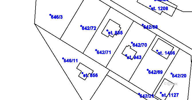 Parcela st. 642/71 v KÚ Těptín, Katastrální mapa