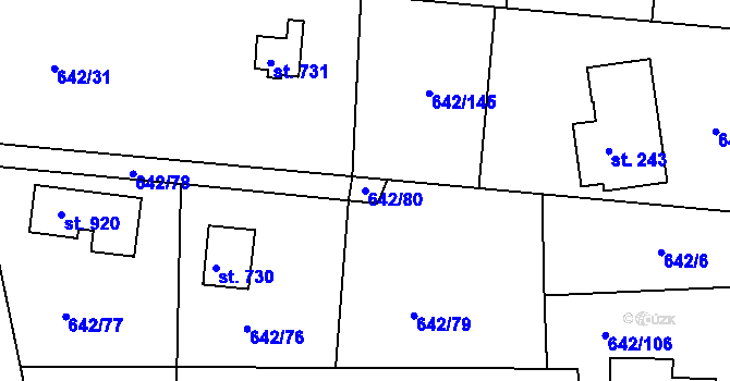 Parcela st. 642/80 v KÚ Těptín, Katastrální mapa