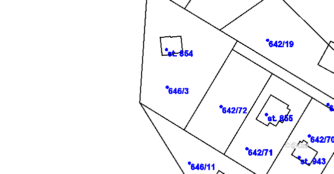 Parcela st. 646/3 v KÚ Těptín, Katastrální mapa