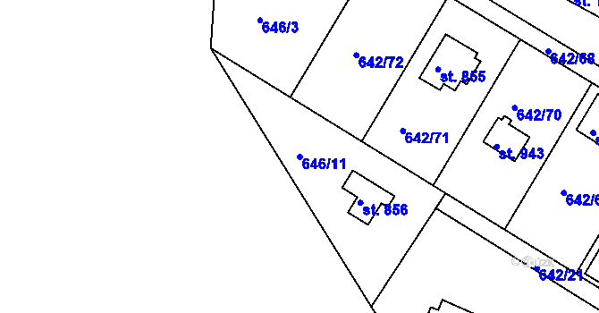 Parcela st. 646/11 v KÚ Těptín, Katastrální mapa