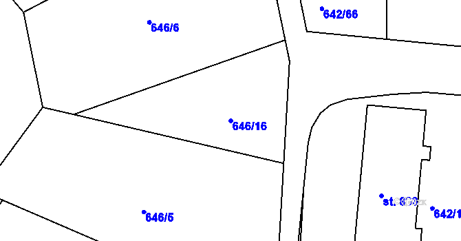 Parcela st. 646/16 v KÚ Těptín, Katastrální mapa