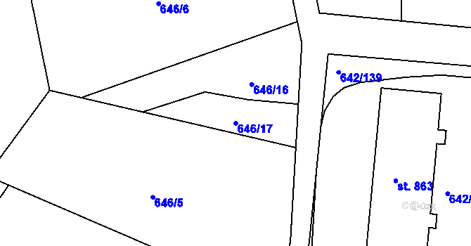 Parcela st. 646/17 v KÚ Těptín, Katastrální mapa
