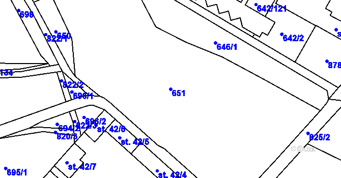 Parcela st. 651 v KÚ Těptín, Katastrální mapa