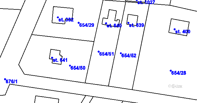 Parcela st. 654/51 v KÚ Těptín, Katastrální mapa