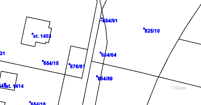 Parcela st. 654/64 v KÚ Těptín, Katastrální mapa