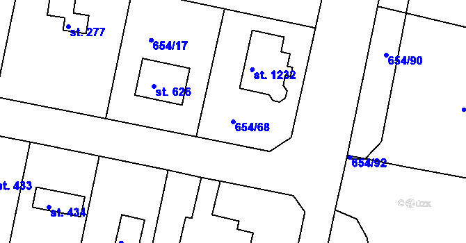 Parcela st. 654/68 v KÚ Těptín, Katastrální mapa
