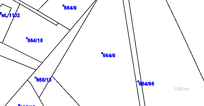 Parcela st. 664/8 v KÚ Těptín, Katastrální mapa