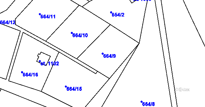 Parcela st. 664/9 v KÚ Těptín, Katastrální mapa