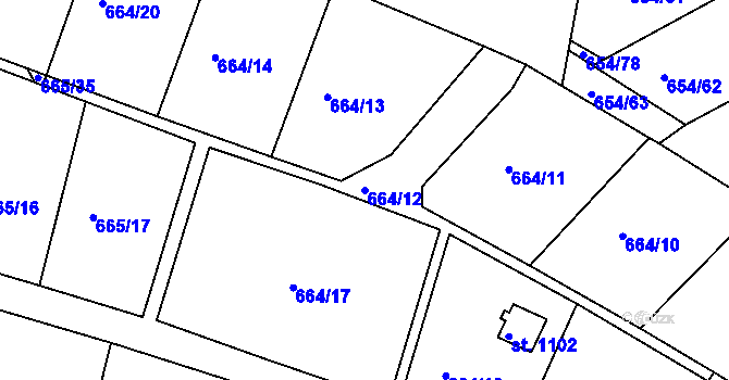 Parcela st. 664/12 v KÚ Těptín, Katastrální mapa