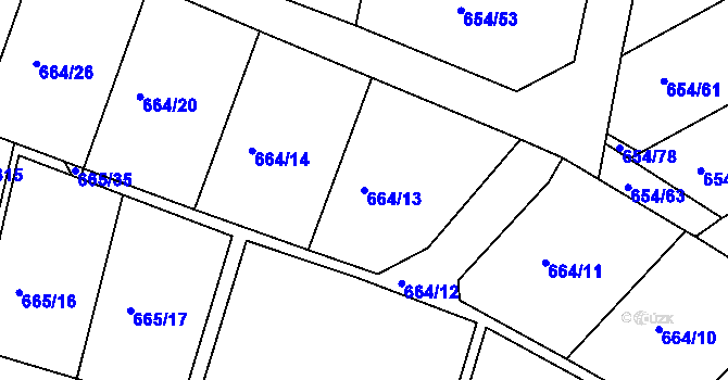 Parcela st. 664/13 v KÚ Těptín, Katastrální mapa