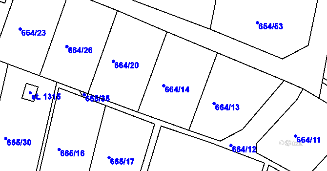 Parcela st. 664/14 v KÚ Těptín, Katastrální mapa
