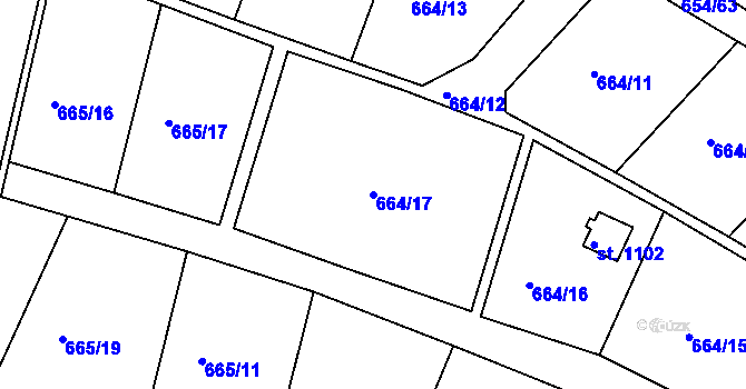 Parcela st. 664/17 v KÚ Těptín, Katastrální mapa