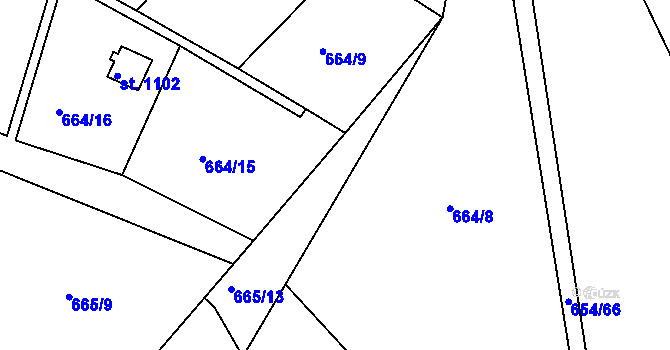 Parcela st. 664/19 v KÚ Těptín, Katastrální mapa