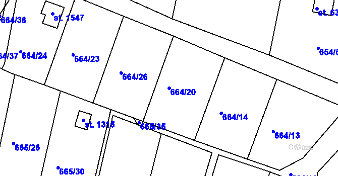 Parcela st. 664/20 v KÚ Těptín, Katastrální mapa