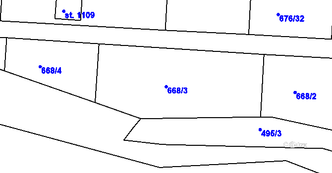 Parcela st. 668/3 v KÚ Těptín, Katastrální mapa