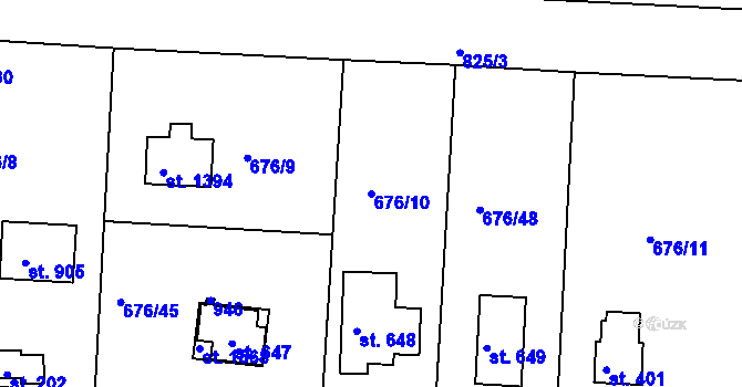 Parcela st. 676/10 v KÚ Těptín, Katastrální mapa