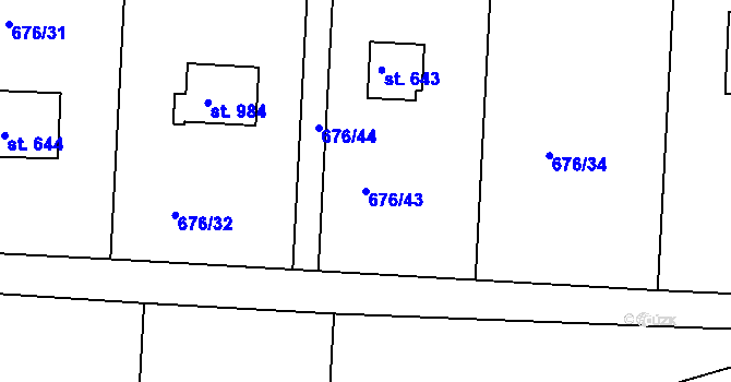 Parcela st. 676/43 v KÚ Těptín, Katastrální mapa