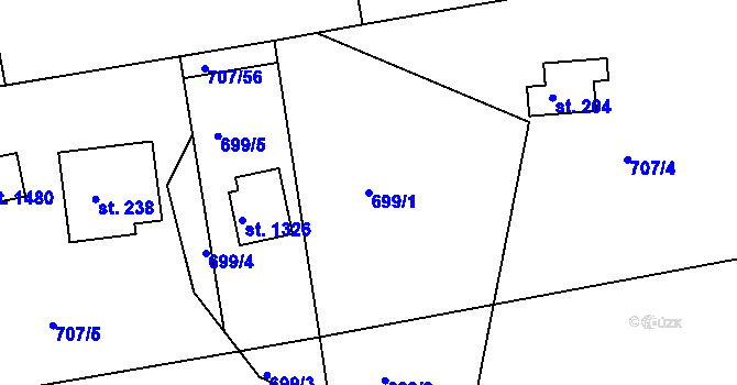 Parcela st. 699/1 v KÚ Těptín, Katastrální mapa