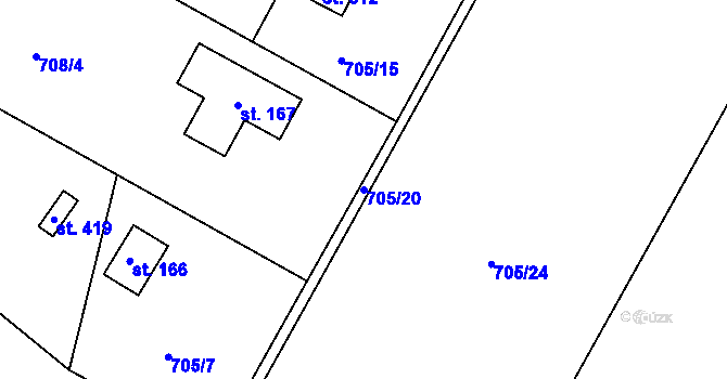 Parcela st. 705/20 v KÚ Těptín, Katastrální mapa