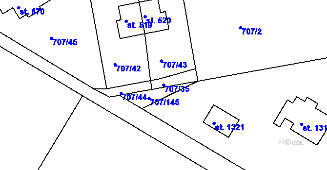 Parcela st. 707/35 v KÚ Těptín, Katastrální mapa