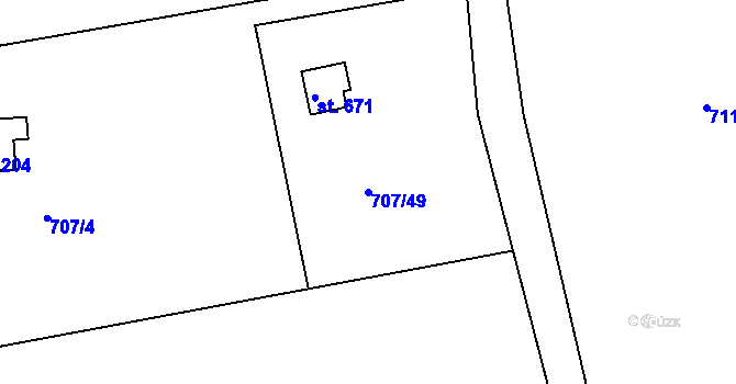 Parcela st. 707/49 v KÚ Těptín, Katastrální mapa
